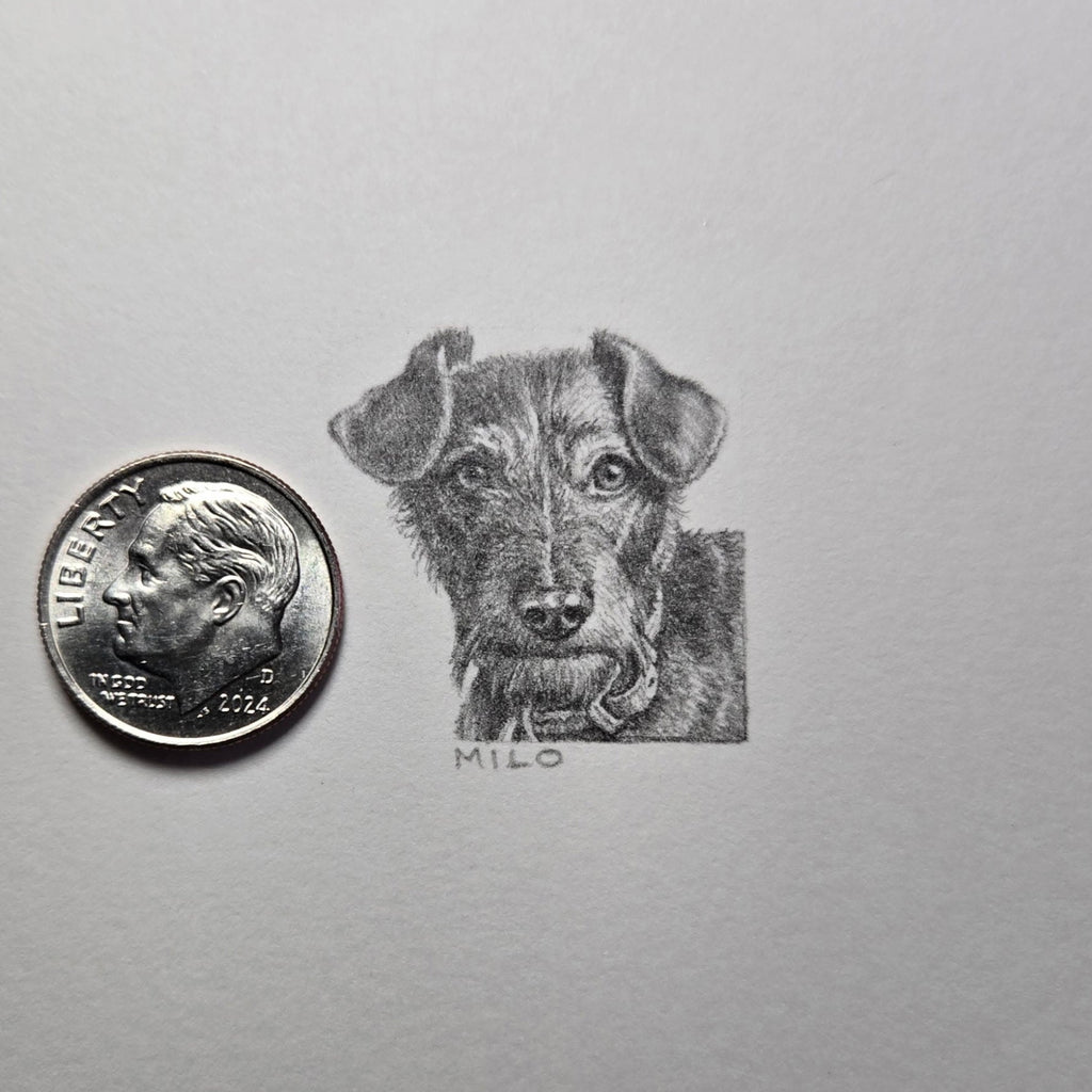 1-inch-by-1-inch original black-and-white pencil portrait of your pet