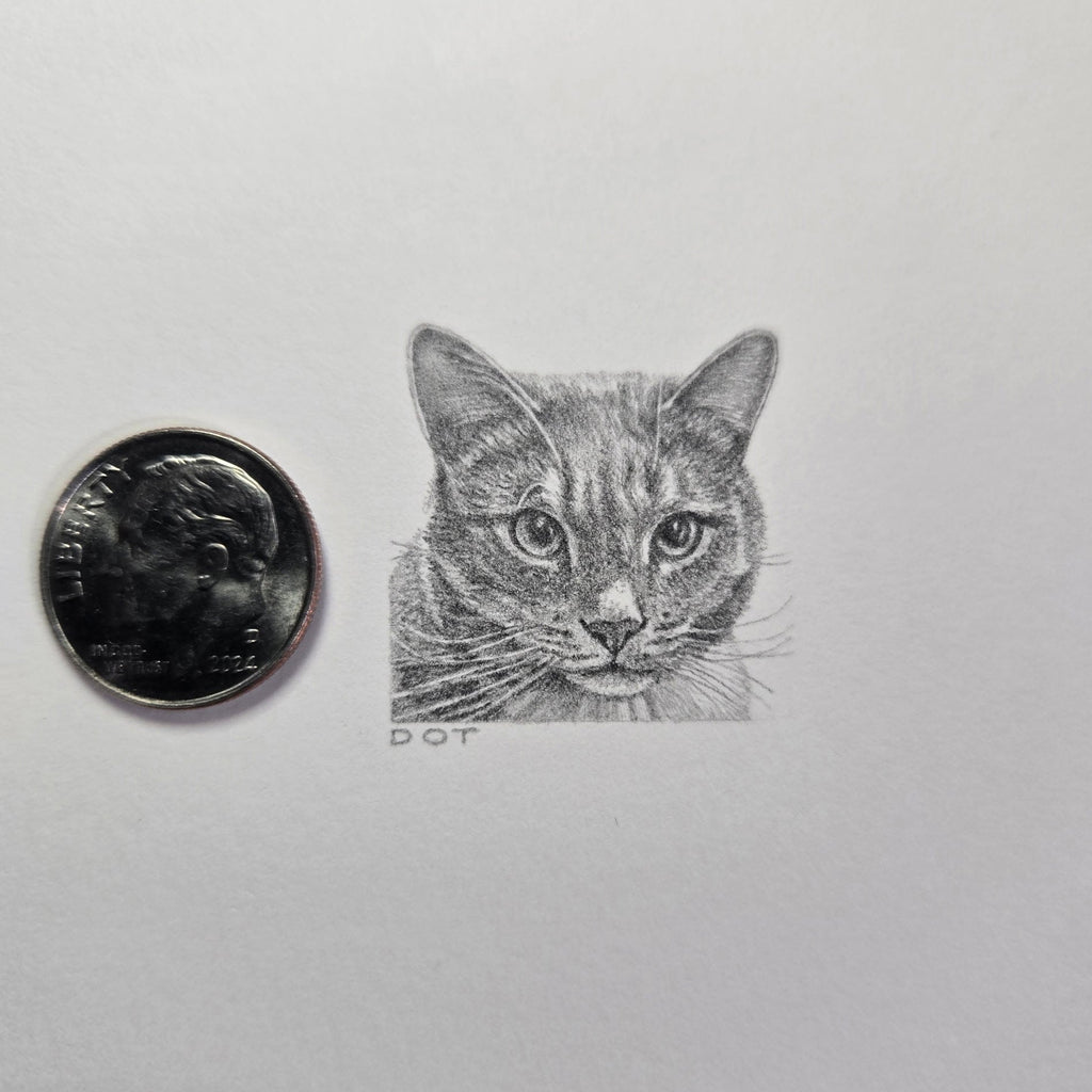 1-inch-by-1-inch original black-and-white pencil portrait of your pet