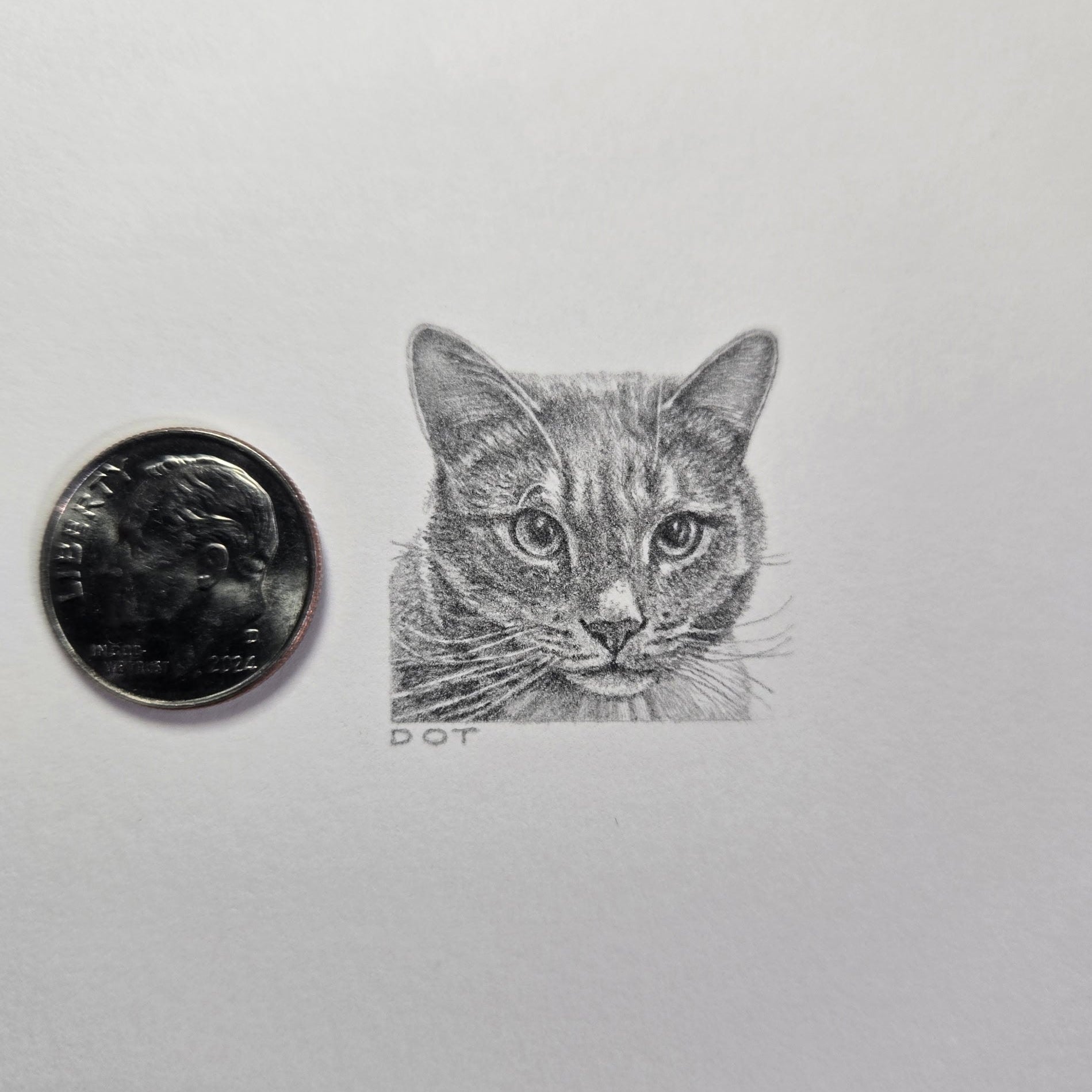 1-inch-by-1-inch original black-and-white pencil portrait of your pet