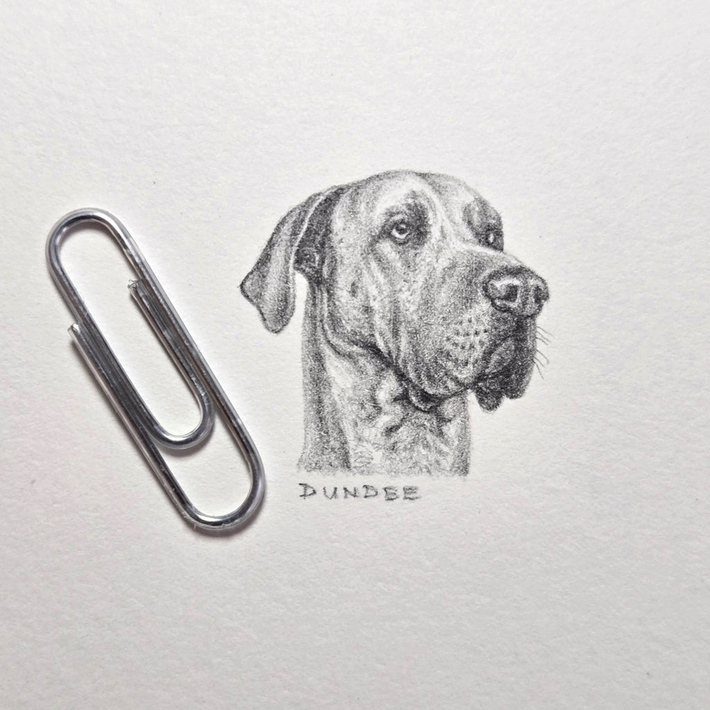 1-inch-by-1-inch original black-and-white pencil portrait of your pet